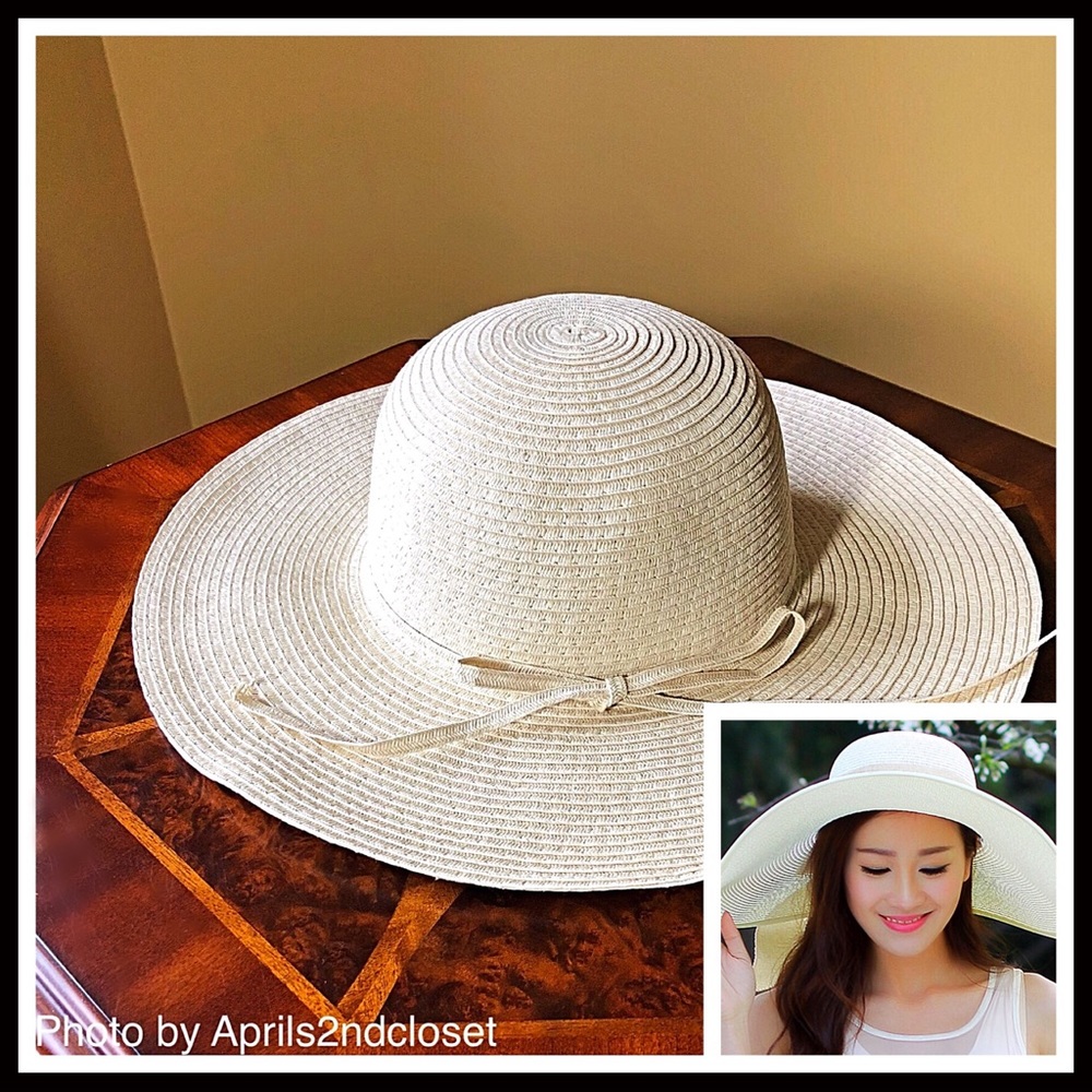 OVERSIZED WIDE BRIM FLOPPY WOVEN IVORY SUN HAT A2C - Picture 2 of 8